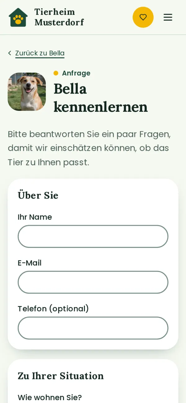 Anfrageformular mit Vorab-Fragen