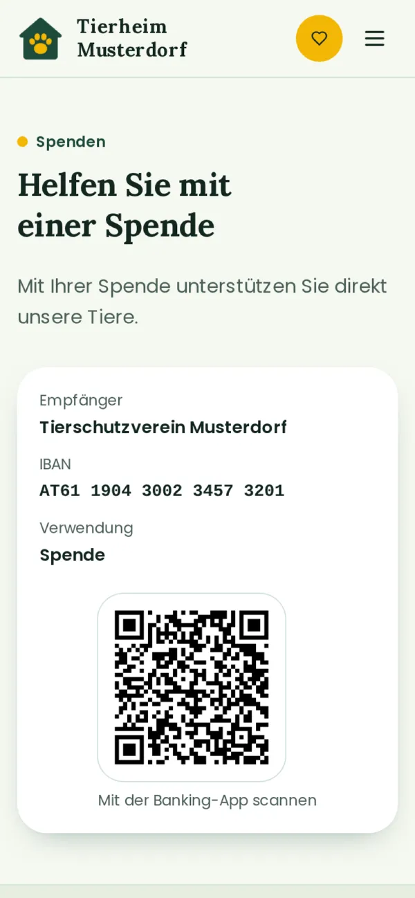 Spendenbereich mit QR-Code für Banking-Apps